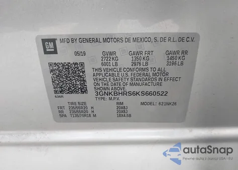 2019 Chevrolet Blazer z USA, uszkodzony, nr VIN 3GNKBHRS6KS660522